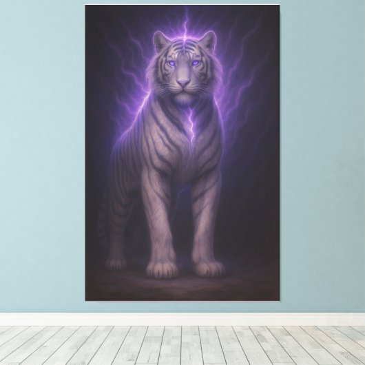 Divine Lightning White Tiger – Celestial Power Fan Canvas Afdruk (Insitu (Houten vloer))