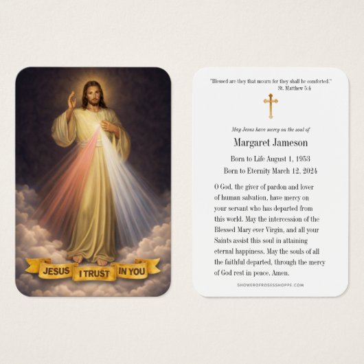 Divine Mercy Jesus Catholic Funeral Holy Card - (Devant & derrière)