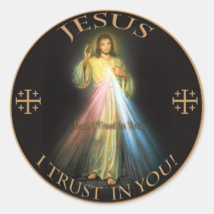 DIVINE MERCY, JESUS IK VERTROUW IN JE. RONDE STICKER