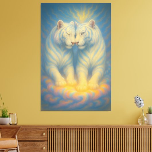 Divine Mirror White Tigers – Celestial Symmetry Ar Canvas Afdruk (Insitu (Woonkamer))