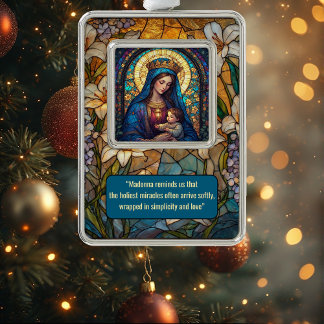 Divine Motherhood Madonna & Baby Jesus Golden Halo Verzilverd Kader Ornament