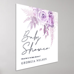 Divine Paarse Lavendel Floral Baby shower Silver Folie Afdrukken