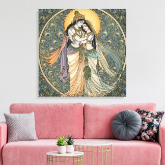 Divine Radhe Krishna Canvas Wandkunst – Spiritueel Afdruk