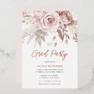 Divine Roos Gold Blush Floral Gradual Party Folie Uitnodiging
