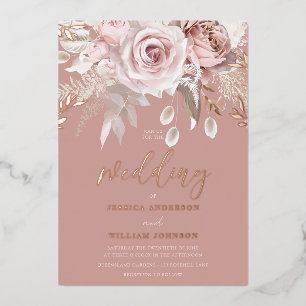 Divine Roos Gold Dusty Roos Floral Wedding Folie Uitnodiging