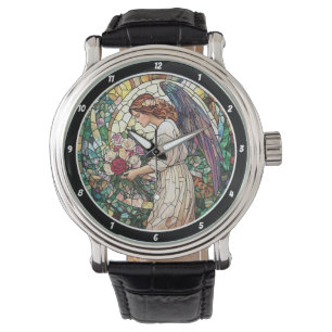 Divine Rozen Tuin Glas-in-Lood Engel Wand  Horloge
