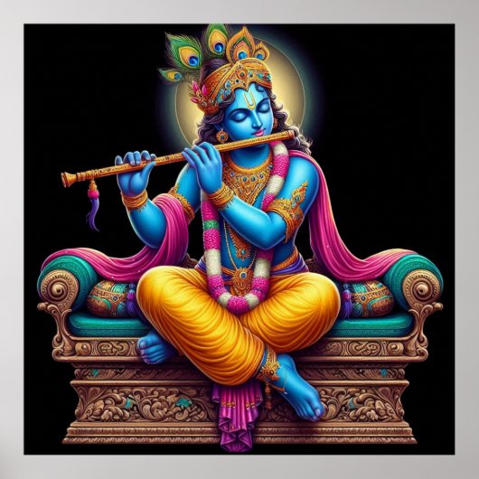 Divine Serene Krishna Flute Art Poster (Voorkant)