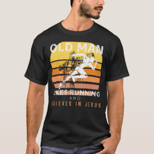 Divine Strides: Grumpy Old Mans Jesus Run & Humor T-shirt
