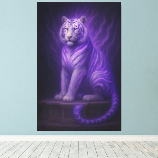 Divine Temple White Tiger – Purple Lightning Celes Canvas Afdruk (Insitu (Houten vloer))