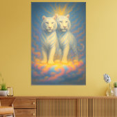 Divine White Tiger Royals – Twin Guardians of the  Canvas Afdruk (Insitu (Woonkamer))