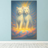 Divine White Tiger Royals – Twin Guardians of the  Canvas Afdruk (Insitu (Houten vloer))