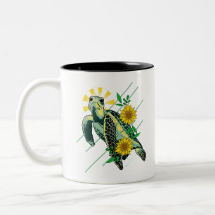 Divine Zee Turtle Sunflower Tweekleurige Koffiemok