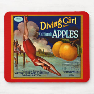 Diving Girl Apples - Etiket voor  fruitkratten Muismat