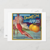 Diving Girl  Apples Label Briefkaart (Voorkant / Achterkant)
