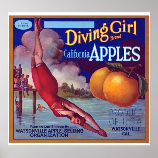 Diving Girl Apples Poster (Voorkant)