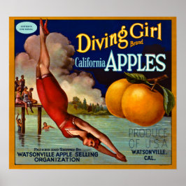 Diving Girl Brand California Apples - Vintage Poster