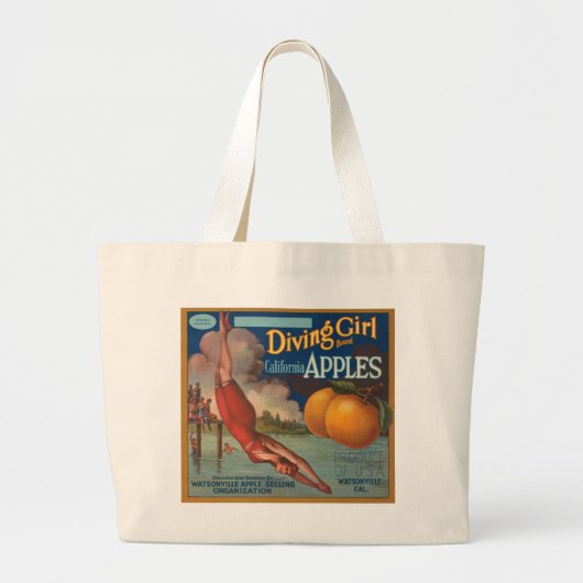 Diving Girl California Apples Grote Tote Bag (Voorkant)