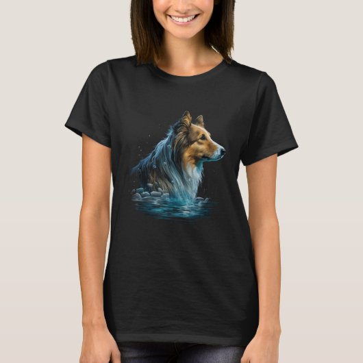 Diving Sheltie and Swimming Water Shetland Sheepdo T-shirt (Voorkant)