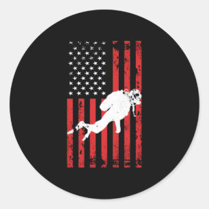 Diving USA Flag Patriotic Diver Flag Ronde Sticker