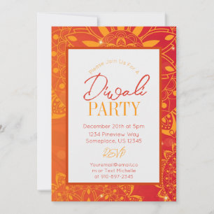 Diwali Colorful Bright Oranje Party Invitation Kaart