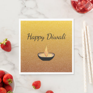 Diwali Diya Flame Lamp Elegant Glitter Gold Servet