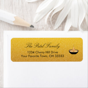 Diwali Diya vlam Gouden Glitter Retouradres Etiket