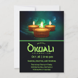Diwali Diya's met Blauwe en Teal Kaart