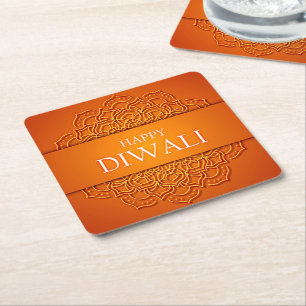 Diwali Elegant Modern Oranje Geel Mandala Vierkante Kartonnen Onderzetter