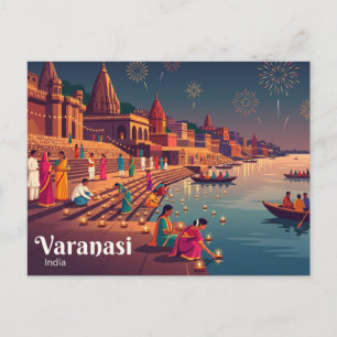 Diwali-festival, Varanasi India Briefkaart