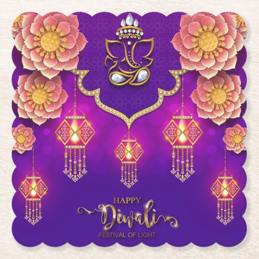 Diwali Ganesha Kartonnen Onderzetters (Voorkant)