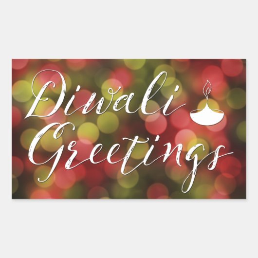 diwali greettering bokeh light rechthoekige sticker (Voorkant)