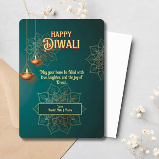 Diwali Groene Gouden Lampen Mandala Feestdagenkaart