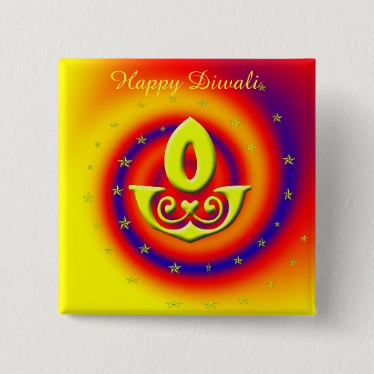 Diwali Lamp Vierkante Button 5,1 Cm (Voorkant)