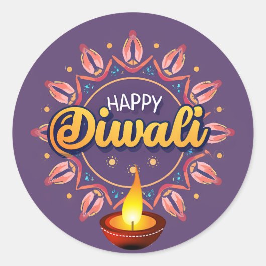 Diwali met deepak ronde sticker (Voorkant)