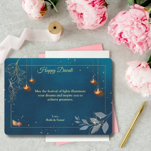 Diwali Paarse Gouden Lamp Diyas Groet Feestdagenkaart