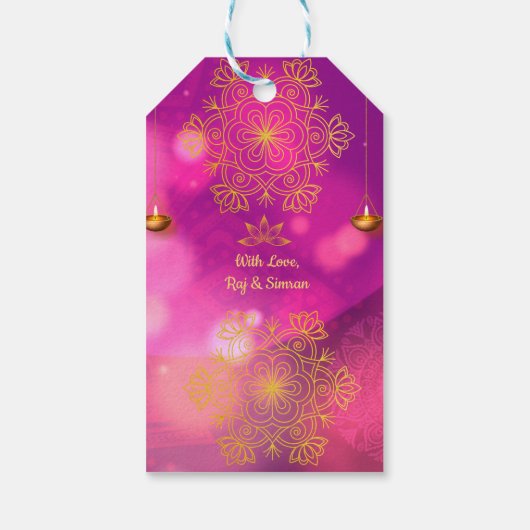 Diwali Paarse gouden mandala lampen Cadeaulabel (Achterkant)