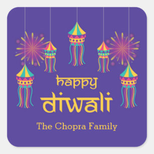 Diwali Party Favor Sticker with Lantern