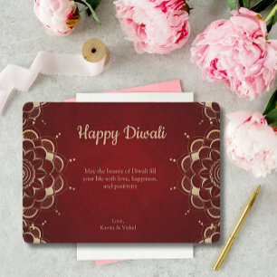 Diwali Red Gold Mandala gepersonaliseerd Feestdagenkaart