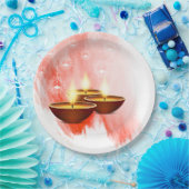 Diwali Red Waterverf met Diyas Papieren Bordje (Feest)