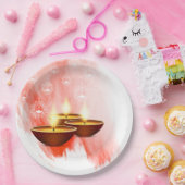 Diwali Red Waterverf met Diyas Papieren Bordje (Feest)