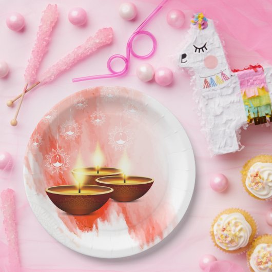 Diwali Red Waterverf met Diyas Papieren Bordje (Feest)