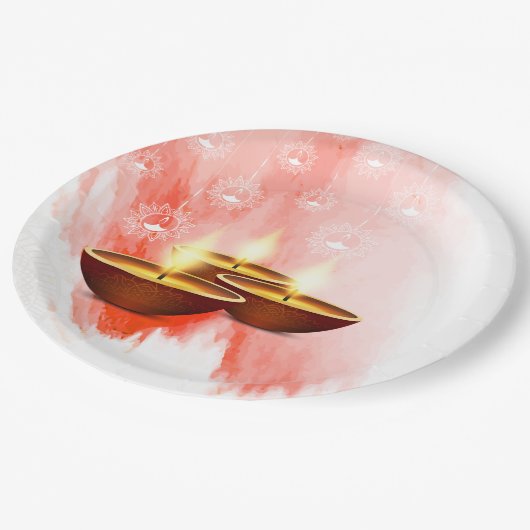 Diwali Red Waterverf met Diyas Papieren Bordje (Gekanteld)