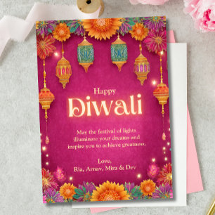 Diwali Roze Feestelijke Bloem Lamp Lights Groet Kaart