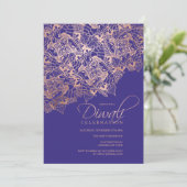 Diwali-typografie roos gouden mandala blauw paars kaart (Staand voorkant)