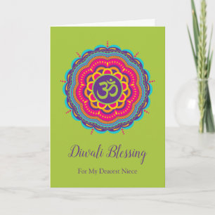 Diwali Wenskaart in felle kleur Mandala Kaart