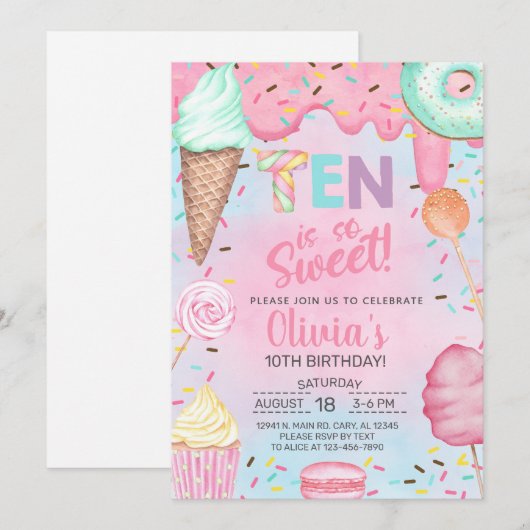 Dix ans est si douce invitation d'anniversaire pou (Devant / Derrière)