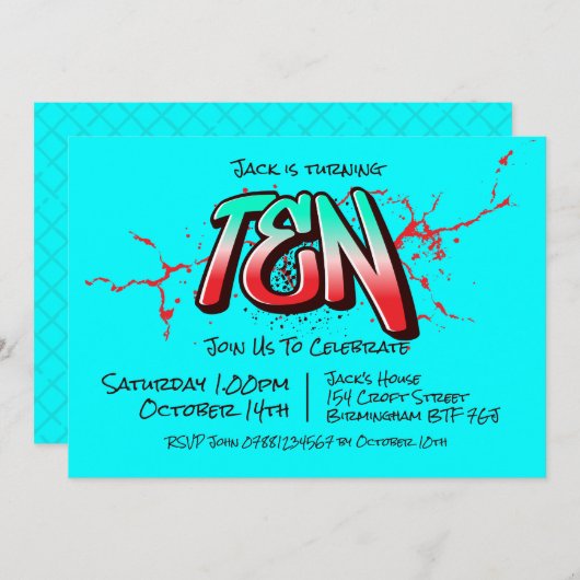 Dix Invitations Graffiti Éclatant (Devant / Derrière)