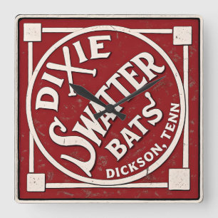 Dixie Swatter Bats Vintage Logo Dickson Tennessee Vierkante Klok