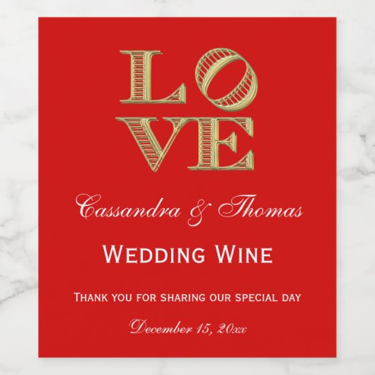 DIY-achtergrondkleur, Faux Gold LOVE-tekstontwerp Wijn Etiket (Enkel label)