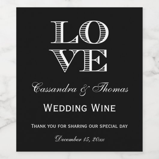 DIY Achtergrondkleur, wit LOVE-tekstontwerp Wijn Etiket (Enkel label)